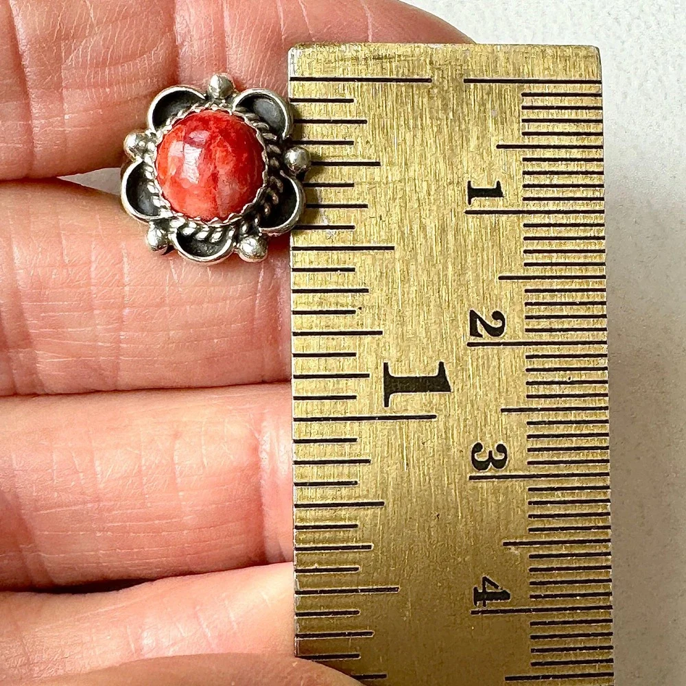 Navajo Flower Ring Red Spiny Oyster Sz 7 Sterling Silver Scalloped Native Amer